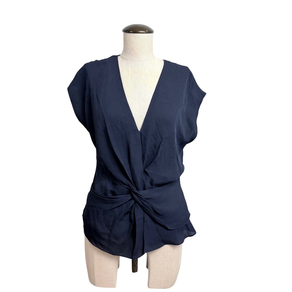 NEW‎ Joie Bosko Silk Twist Front V-Neck Blouse Midnight Navy Blue Size M